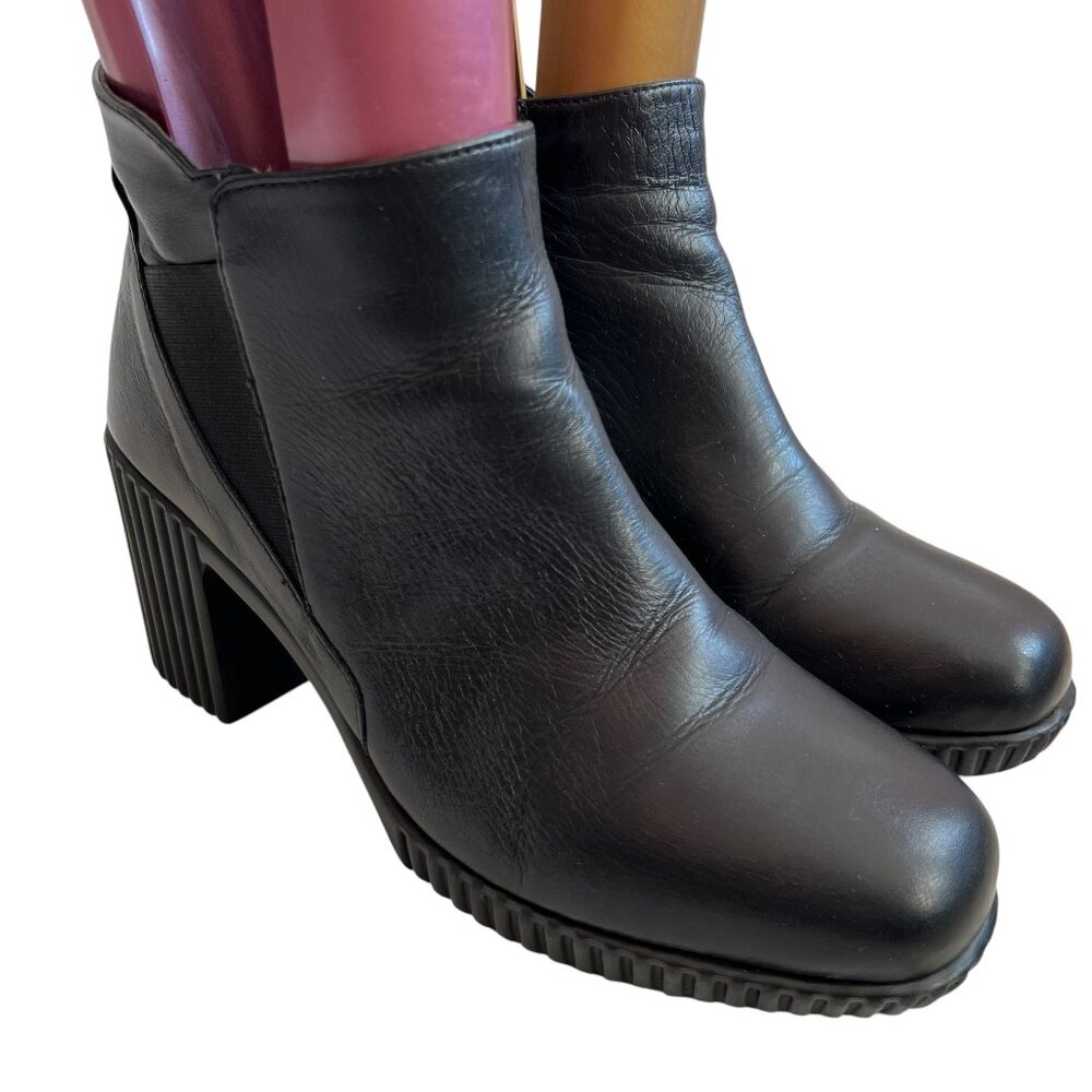 Saydo boots black leather short ankle shaft EU 40 9 block high heel zip